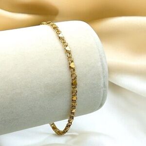 Women’s 14K Solid Gold Double Link Heart Bracelet 7” EUC